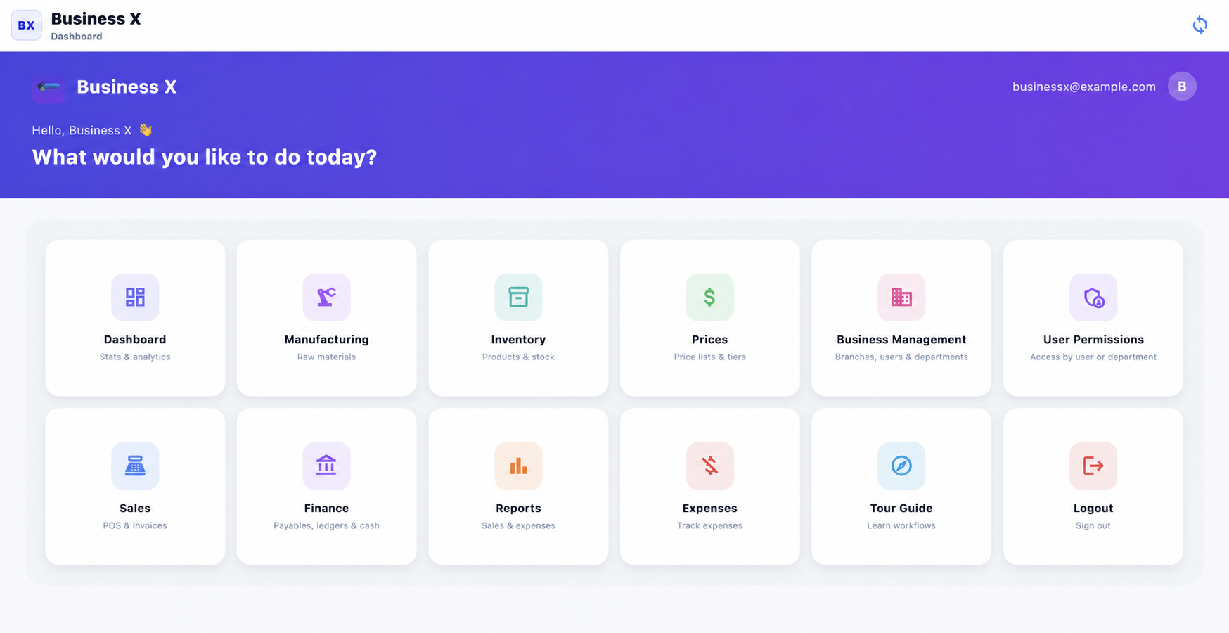 TallyTome desktop app home screen for Business X